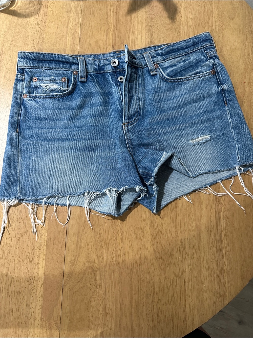 rag & bone light blue distressed denim shorts